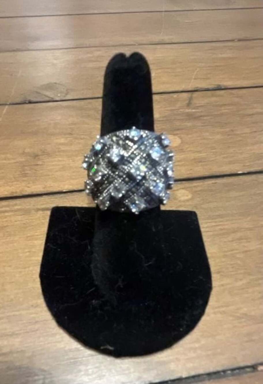 Brutalist 925 Sterling Silver Wide Band Crystal Pave Dome Statement Ring